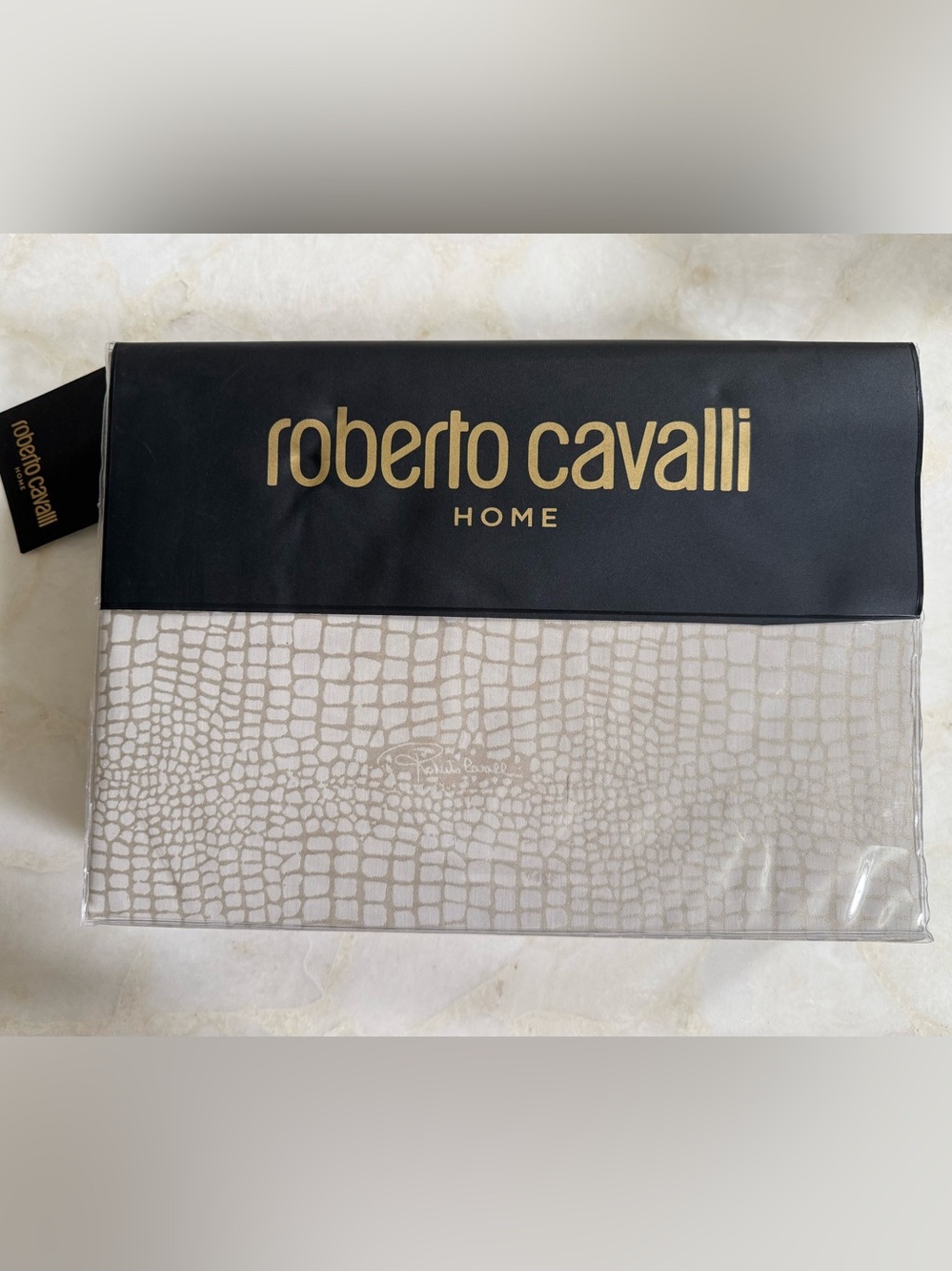 Roberto Cavalli Home Croc-Embossed Queen Duvet Sham Set — Champagne Beige/Taupe